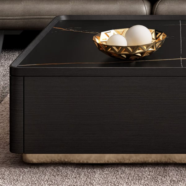 Modern Black Nesting Sintered Stone & Glass Coffee Table with 4 Storage ...