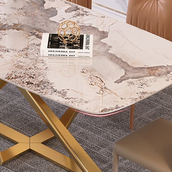 55.1" Rectangle Sintered Pedestal Dining Table with XShaped