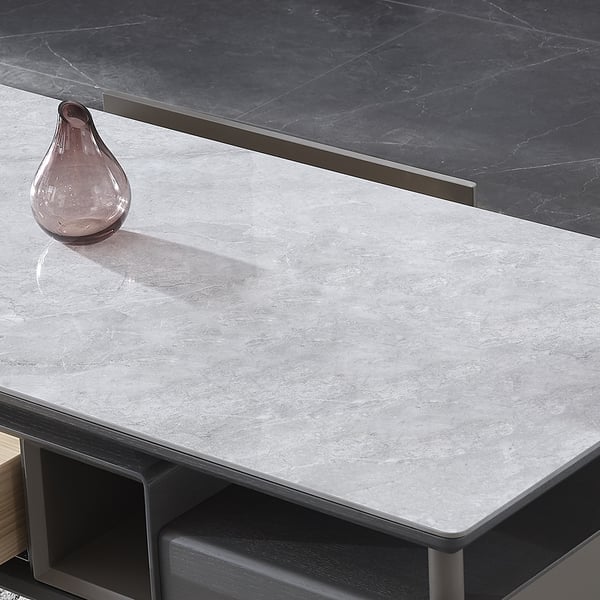 Contemporary Gray Sintered Coffee Table with Storage