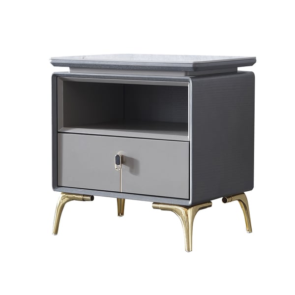 Gray Modern Sintered Stone Top Chest with Single Drawer Homary UK