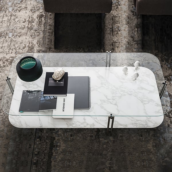 1200mm Rectangular 2Tier Tempered Glass Coffee Table with Open Storage