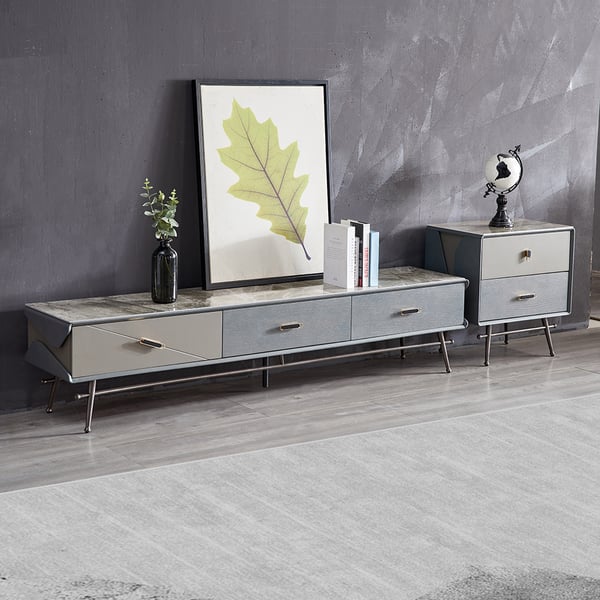 Set of 3 Classic Gray Sintered Stone Top TV Stand & Coffee Table Combo