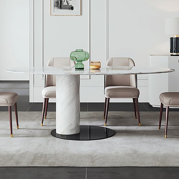 1800mm Oval Marble-Top Pedestal Dining Table | Homary UK