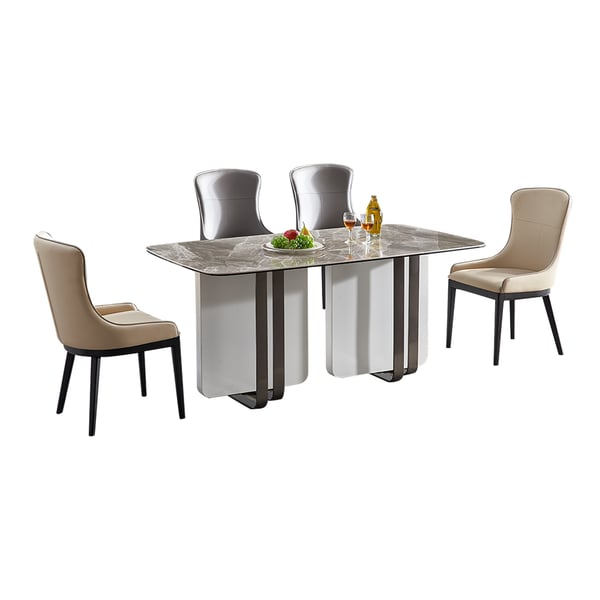 63" Modern Rectangular Sintered Stone Top Dining Table with 4 Chairs