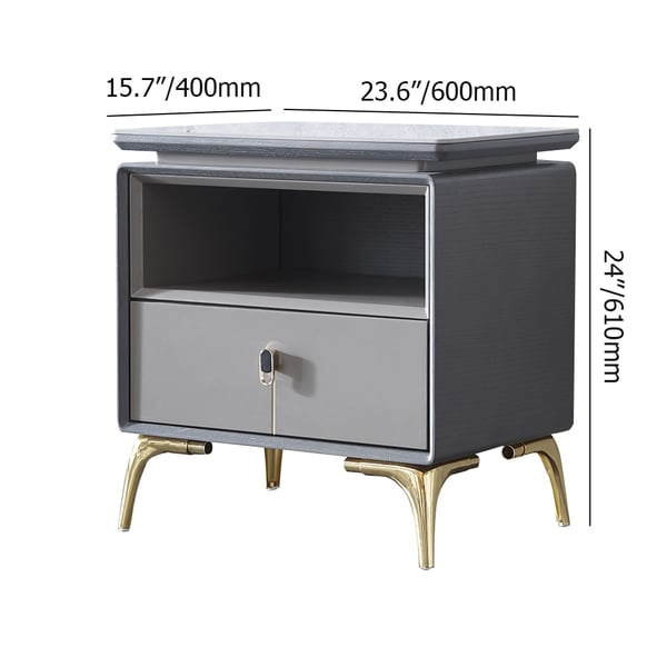 Gray Modern Sintered Stone Top Chest with Single Drawer Homary UK