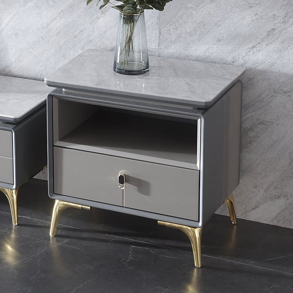 Gray Modern Sintered Stone Top Chest with Single Drawer Homary UK