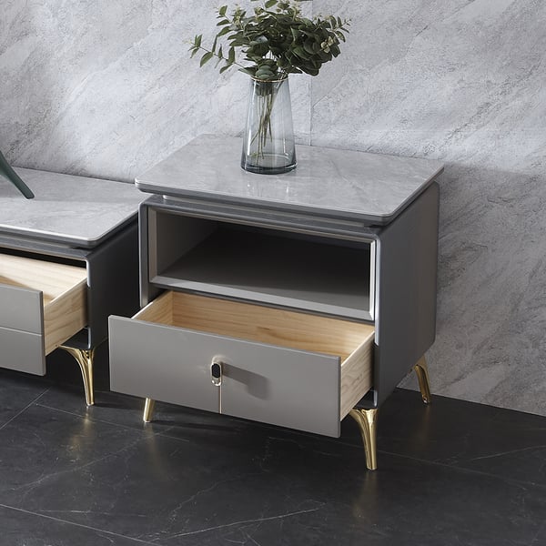 Gray Modern Sintered Stone Top Chest with Single Drawer Homary