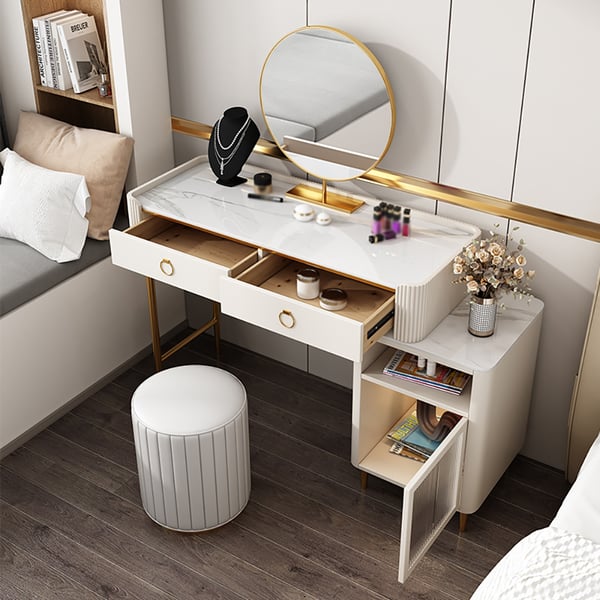 HOMASIS Tabouret Maquillage Bambou & Rotin – Banquette Coiffeuse 120 Kg, Élégant, Respirant, Multifonction Salon/Chambre