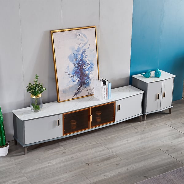 Modern Geometry Set Coffee Table & TV Console & Side Set of 3