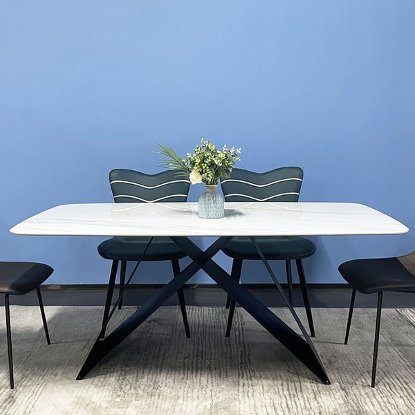 Modern Rectangle Sintered Dining Table with XShaped Pedestal
