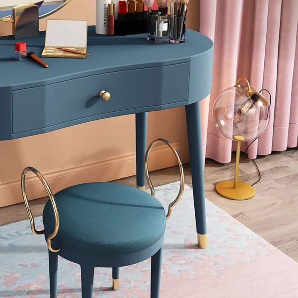 Elegant Makeup Vanity Table Set 2 Mirrors with Drawer & Stool Brushed