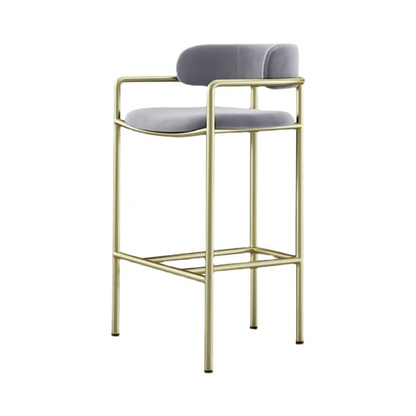 33.1" Modern Gray Bar Stool Velvet Upholstered With Back Gold Legs Homary