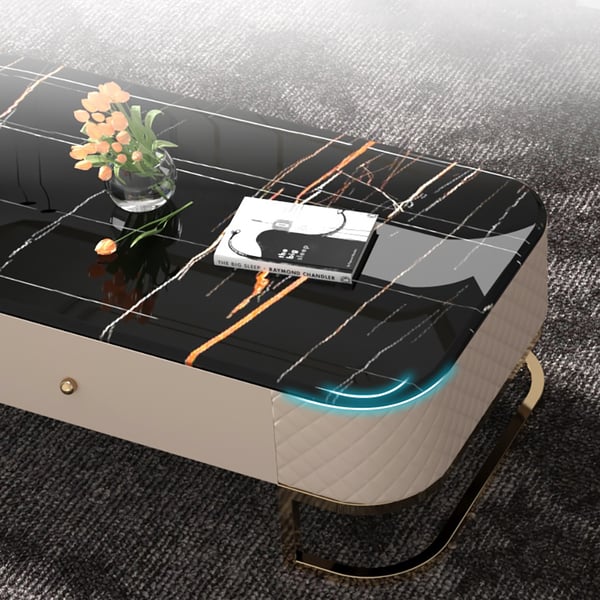 Modern Black Marble Coffee Table & TV Stand Set Stainless Steel Base 2