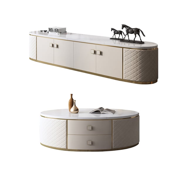 Light Luxury TV Stand & Coffee Table Set with 2 Drawers & 4 DoorsHomary