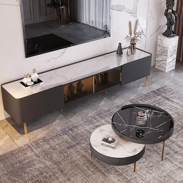 Sintered Stone Top TV Stand & Coffee Table Set with 3 Drawers and 2 Doors Homary