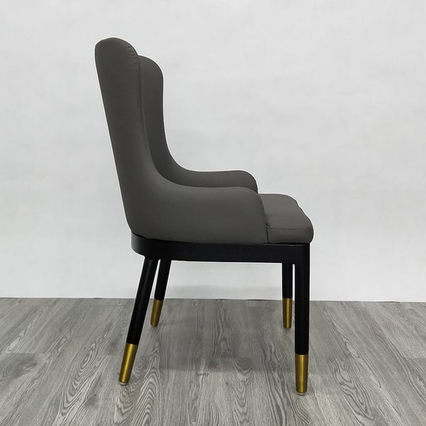 Modern Faux Leather Armed Dark Grey Dinning Chair with Ash Wood Frame