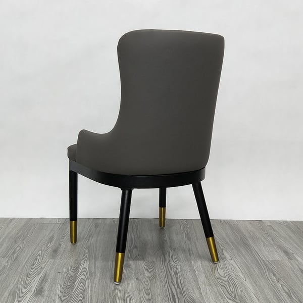 Modern Faux Leather Armed Dark Grey Dinning Chair with Ash Wood Frame