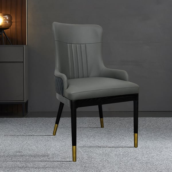 Modern Faux Leather Armed Gray Dining Chair with Metal Legs (Set of 2