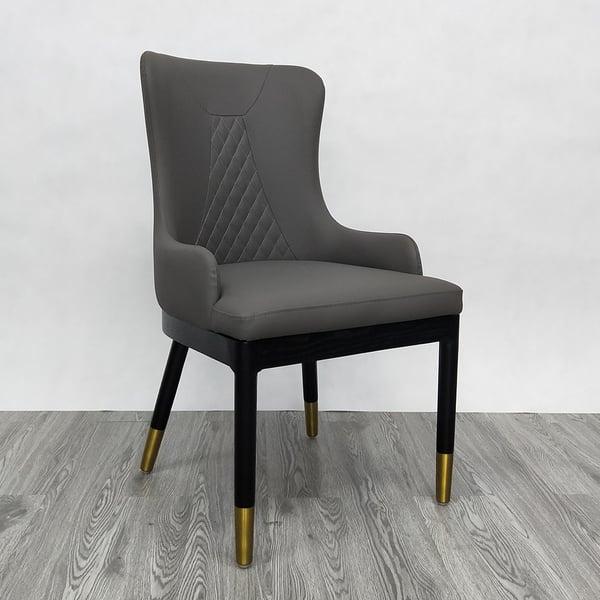 Modern Faux Leather Armed Dark Grey Dinning Chair with Ash Wood Frame