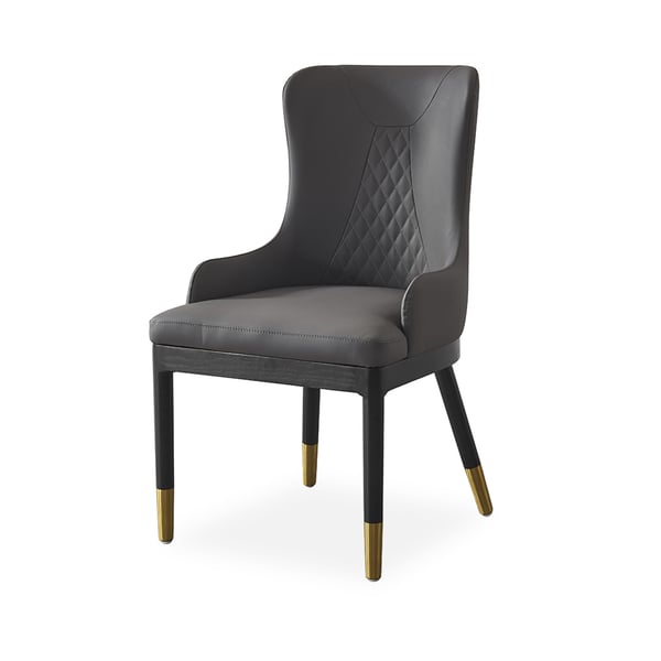 Modern Faux Leather Armed Dark Grey Dinning Chair with Ash Wood Frame