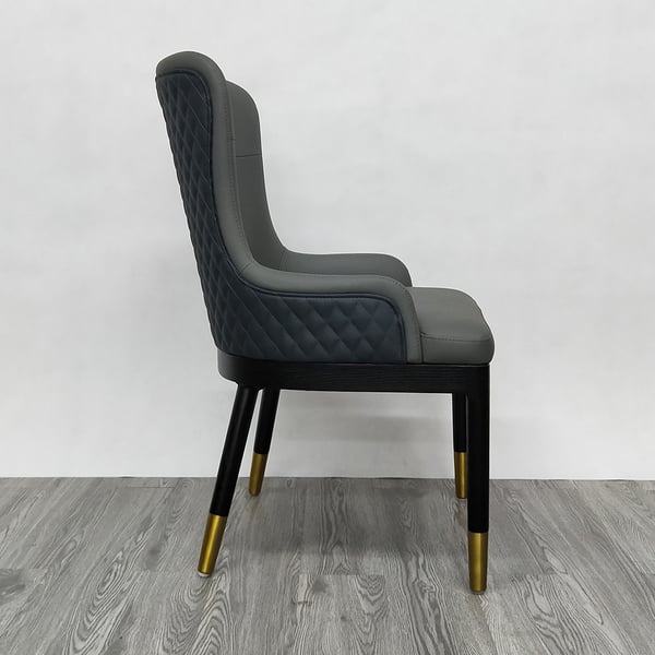 Modern Faux Leather Armed Gray Dining Chair with Metal Legs (Set of 2