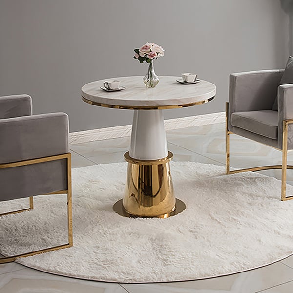 Modern White Round Accent Table with Marble Top Bar TableHomary