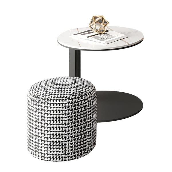 Contemporary Sintered Stone Top End Table with Ottoman Set of 2 with