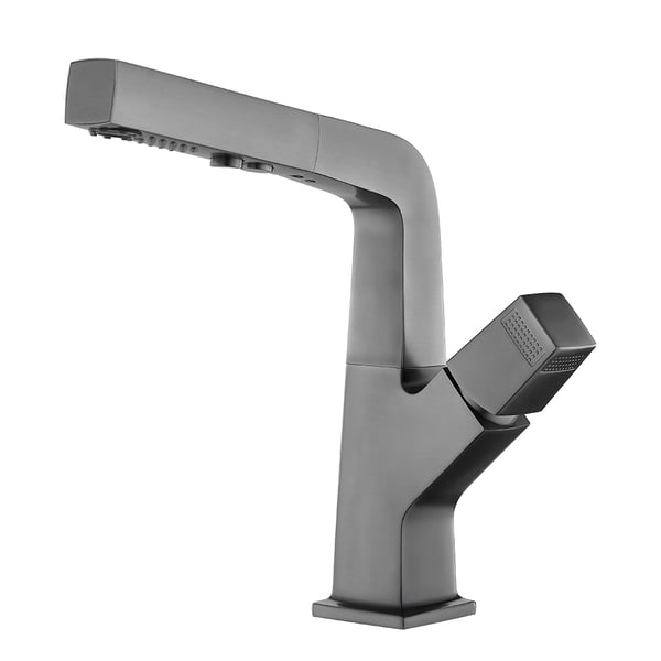 Gunmetal Gray Modern Single Hole Bathroom Sink Faucet Dual Function