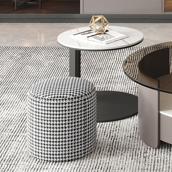 Contemporary Sintered Stone Top End Table with Ottoman Set of 2 with