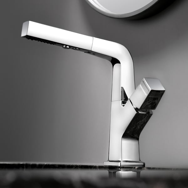 Chrome Modern Monobloc Single Handle Bathroom Basin Tap Dual Function