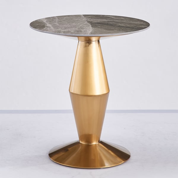 Gold & Gray Light Luxury Sintered Stone Top End Table with Stainless