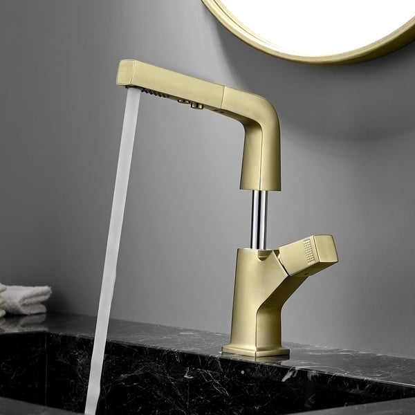 Brushed Gold Modern Single Hole Bathroom Sink Faucet Dual Function Pull ...