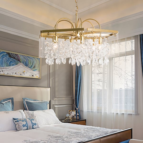 Lustre Moderne En Cristal Doré AOOCHOK - Ø80cm - Pour Salon, Salle à Manger - Ampoules E14 Non Incluses
