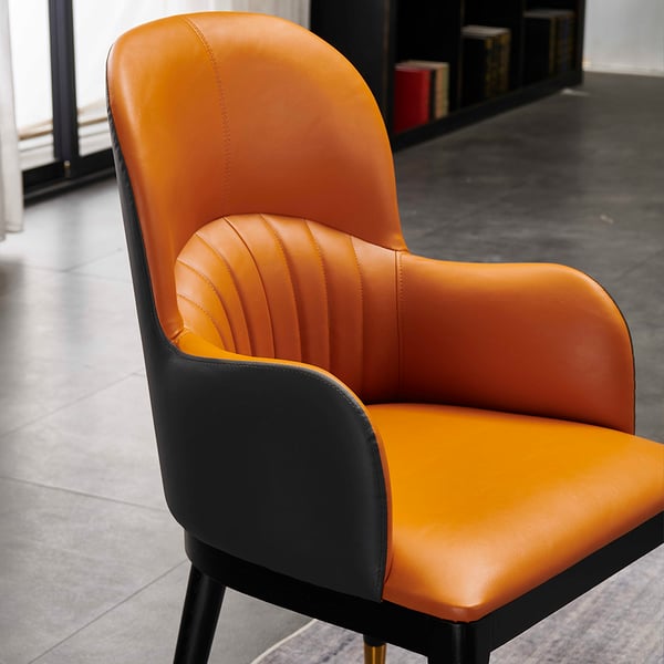 Orange Dining Chair Faux Leather Full Back Upholstered Arm Dining Chair ...