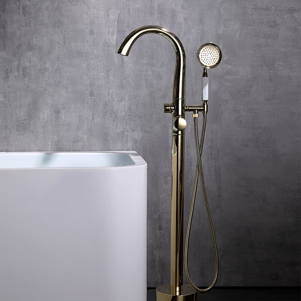 Freestanding Bath Filler Tap with Handheld Shower Solid Brass Homary UK