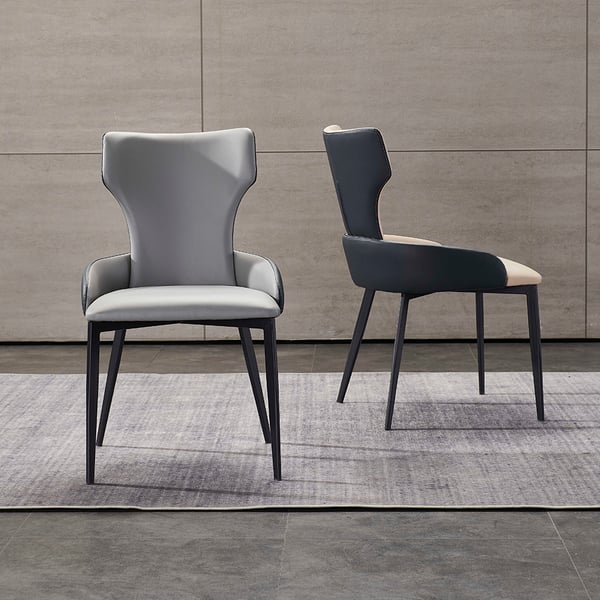 Dark Gray Modern Dining Chair Faux Leather Dining Chair Set of 2-Homary