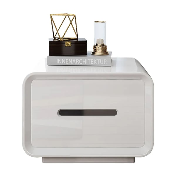 Mular White Side Table with Storage Nightstand with Drawer