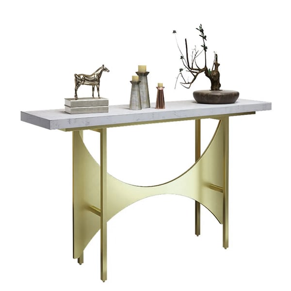 Modern White Marble Console Table Metal Base Entryway Console Table