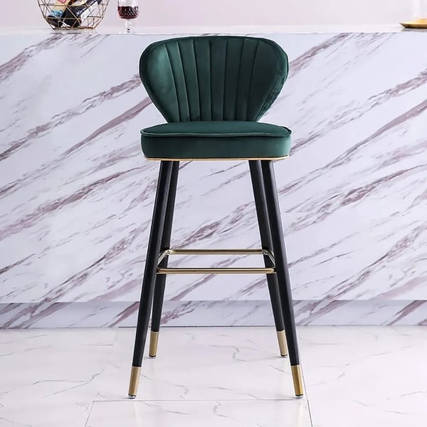 Modern Counter Height Green Velvet Bar Stools Upholstered with Back (Set of 2) Homary