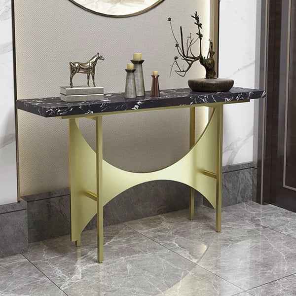 Modern Black Marble Console Table Metal Base Entryway Console Table
