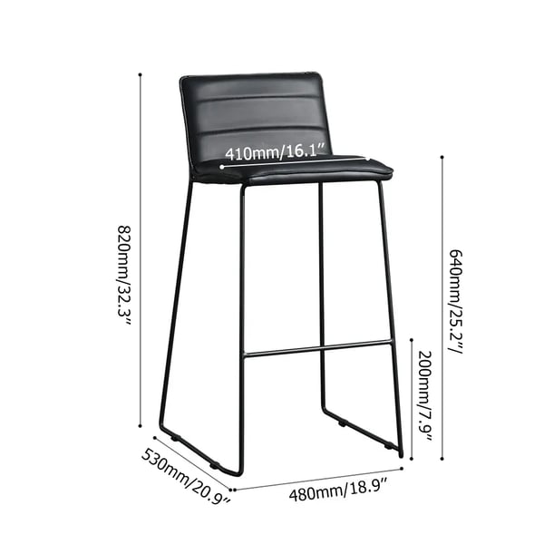 32.3" Height Bar Stool with Backrest PU Leather Upholstery Sled Bar Chair