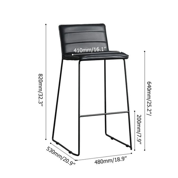 32.3" Height Counter Stool with Backrest PU Leather Upholstery Sled Counter Chair