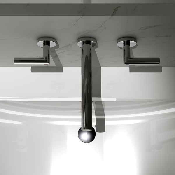 3Hole Wall Mounted Bathroom Basin Tap Solid Brass Homary UK