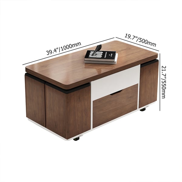 Lift Top Extendable Coffee Table with 4 Stools & Storage Multipurpose