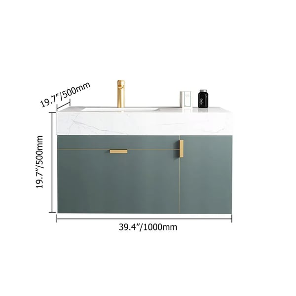 39" Green Floating Bathroom Vanity Sintered Stone Top & Ceramics