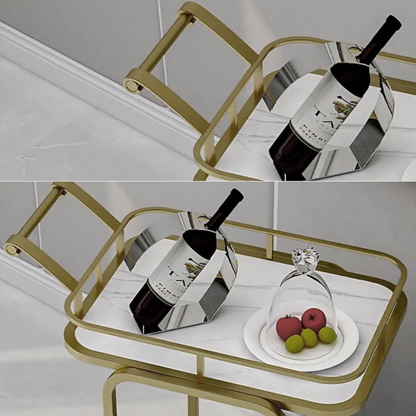 2Tier Modern Metal Frame Bar Cart Marble Top Serving Cart with Casters