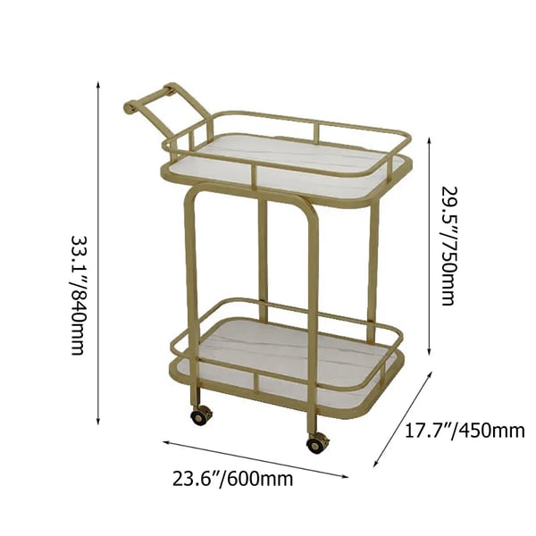2Tier Modern Metal Frame Bar Cart Marble Top Serving Cart with Casters