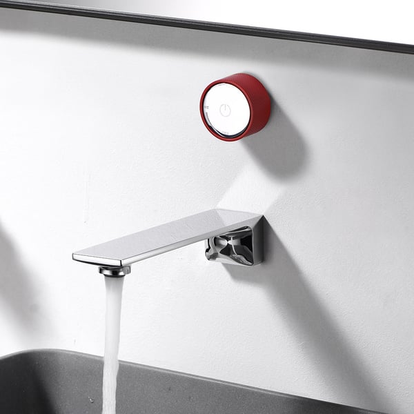 Wallmounted Brass Single Push Knob Bathroom Basin Tap in Chrome & Red