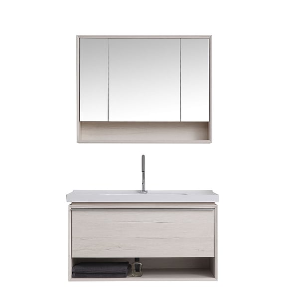 1005mm Contemporary Beige Floating Stone Top Bathroom Vanity with