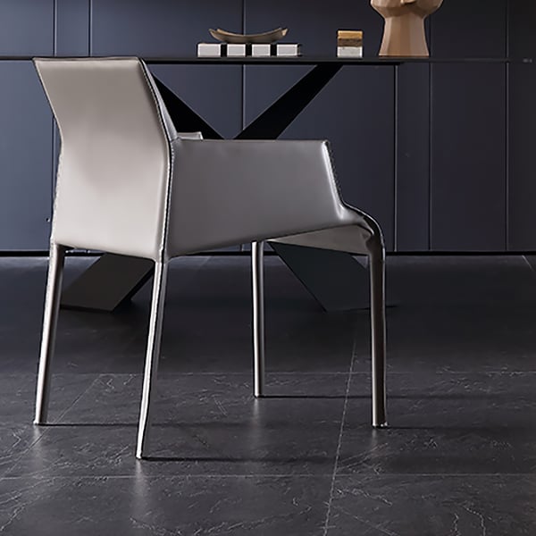 Modern Grey Armless Saddle Leather Dining Chair with Metal legsHomary